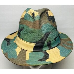 VTG Woodland Camo Fedora Hat/Cap Sam Jung Safari Adventure Outdoor Lined SZ XL